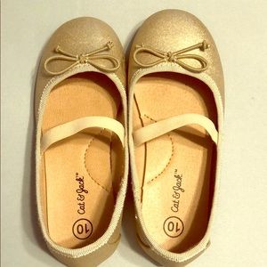 Girls Gold Sparkle Ballet Flats Size 10 EUC